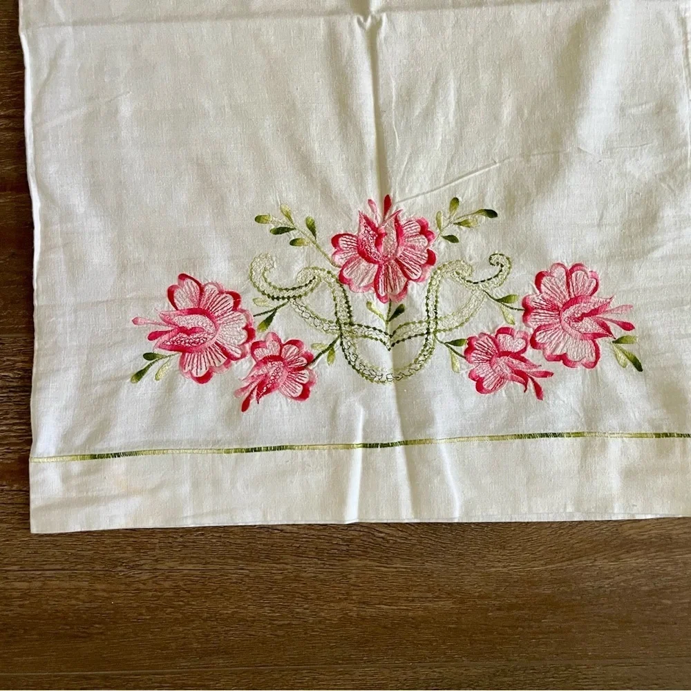 Floral Embroidered White Pillow case 19/26 inches